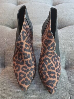 Jessica Simpson Leopard-Print Pointed Ankle Boots in Brown and Black